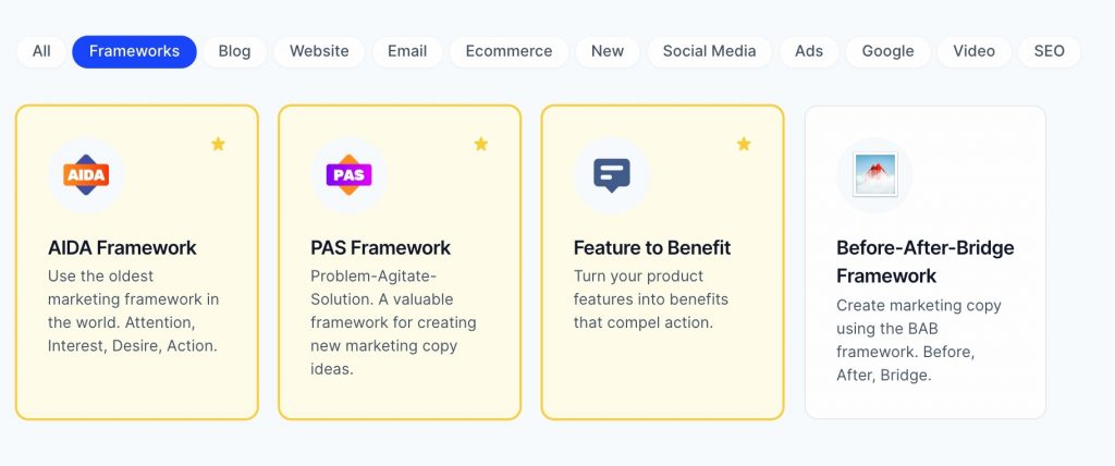 copywriting frameworks in Jarvis